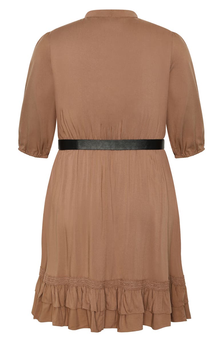 City Chic Precious Tie Neck Belted Long Sleeve Dress, Alternate, color, 