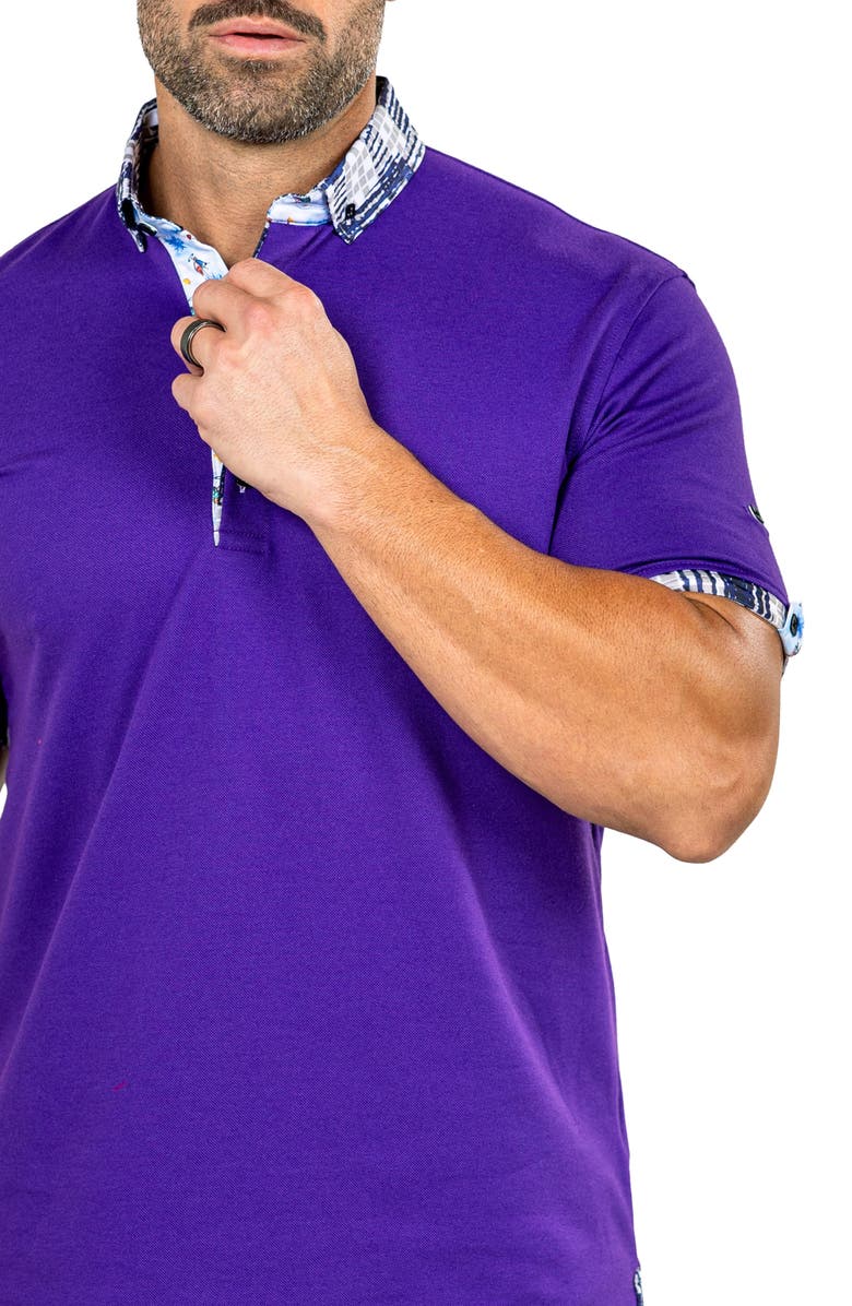 Maceoo Newton Marthyr0030 Purple Button-Down Piqué Polo, Alternate, color, Purple