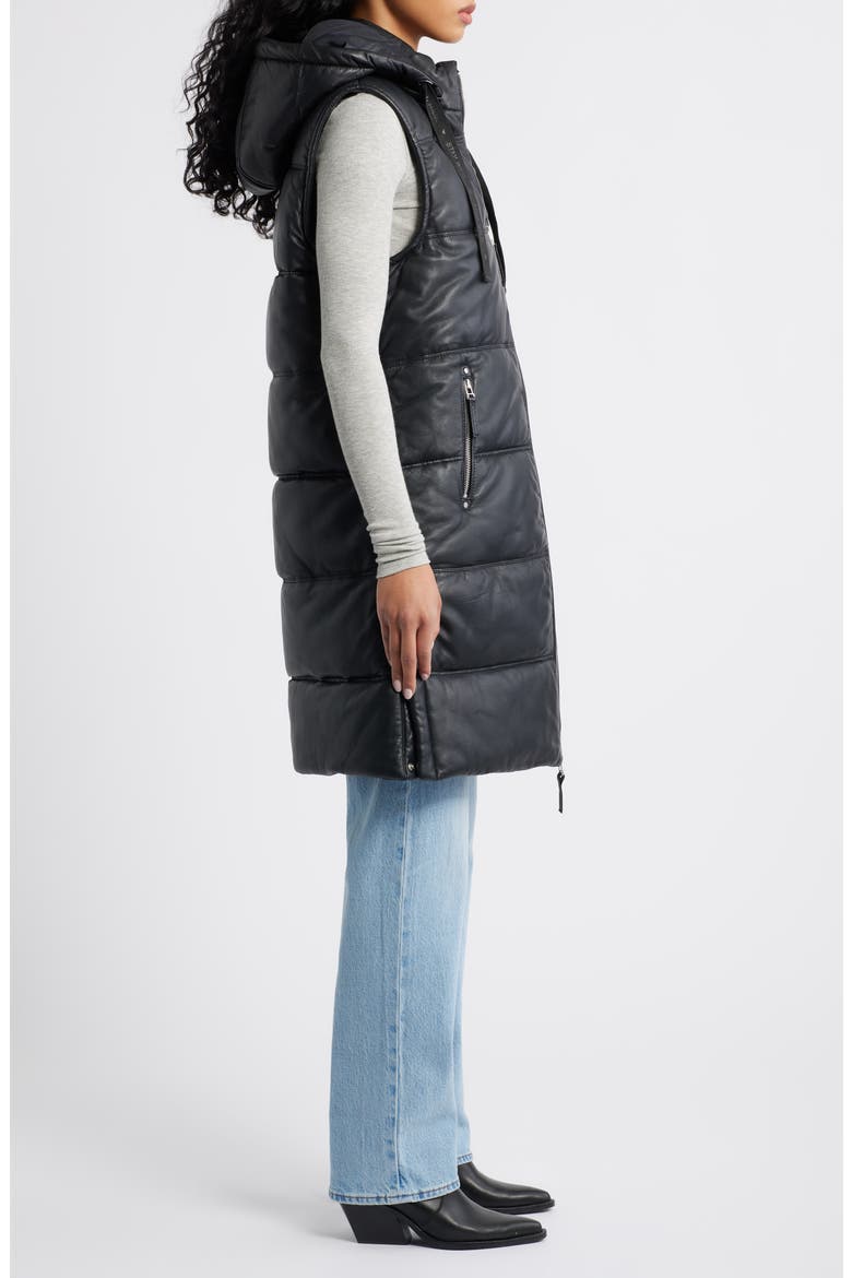 Veo Long Quilted Leather Vest, Alternate, color, BLACK