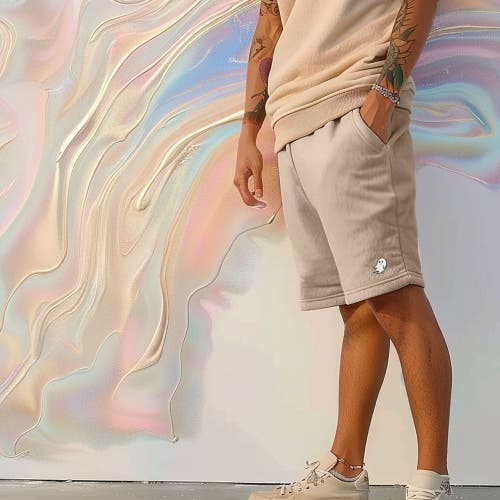 Dalix Mens Ghost Relaxed Fleece Sweat Elastic Shorts In Tan
