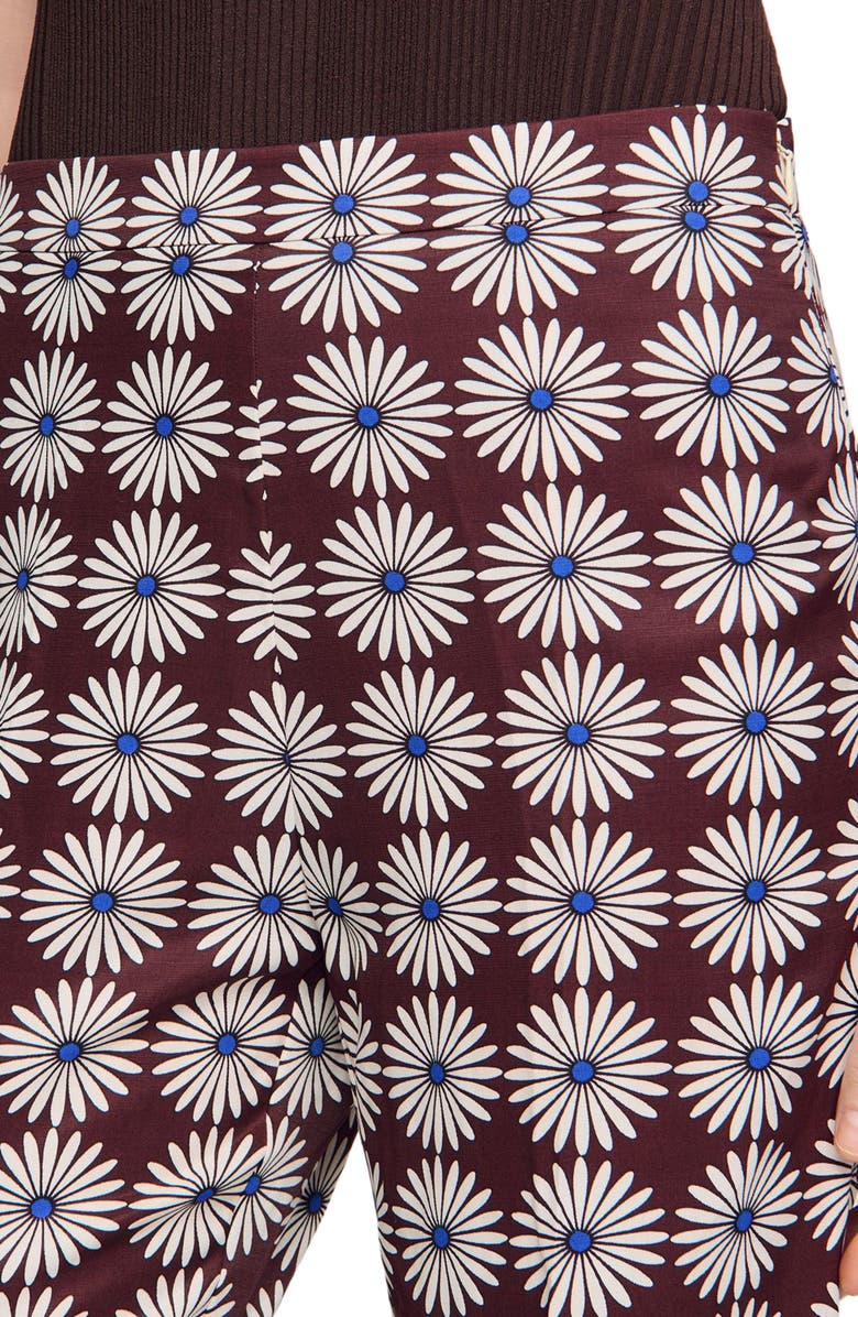 SANDRO Floral-print floaty trousers, Alternate, color, Marron / Bleu