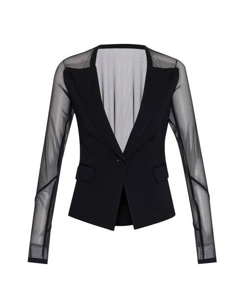 Theo The Label Women's Black Aphrodite Mesh Sleeve Knit Jacket In Black