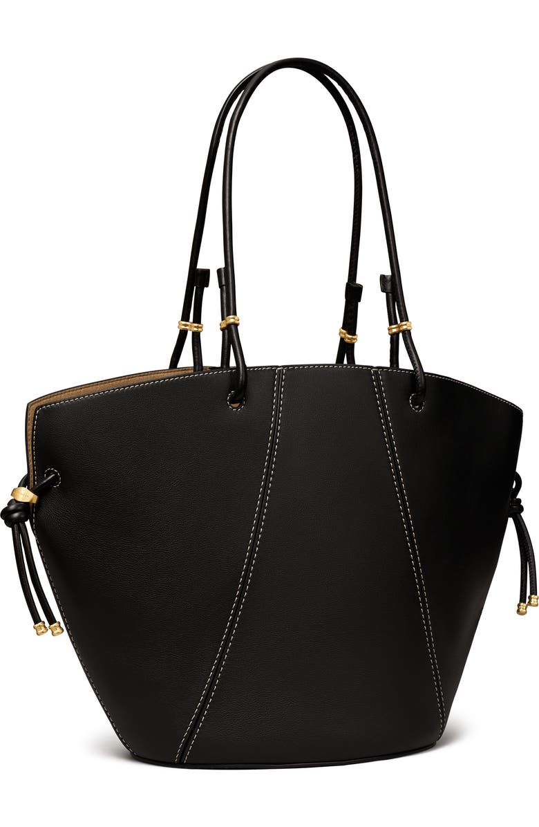 Tory Burch Spaghetti Leather Tote, Alternate, color, Black