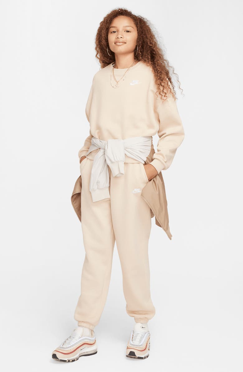 Nike Kids' Sportswear Club Fleece Crewneck Sweatshirt, Alternate, color, Sanddrift/ White