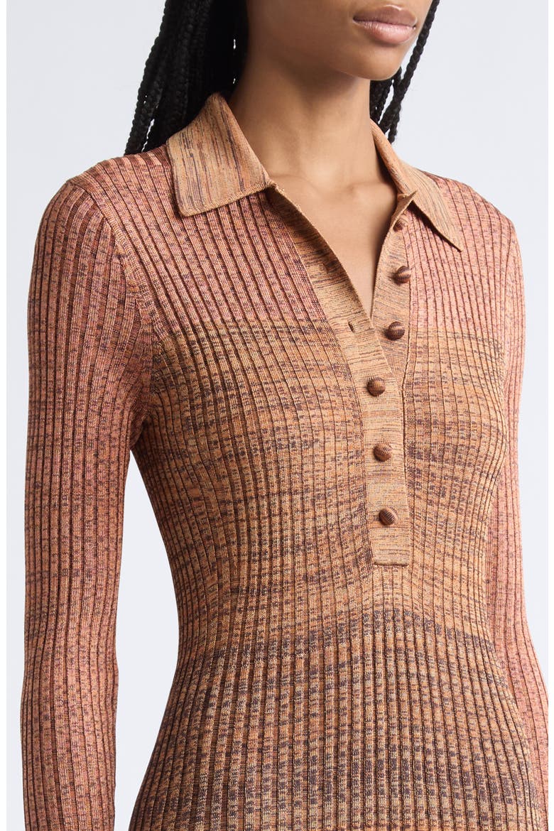 Mouliné Rib Polo Sweater Dress, Alternate, color, CHOCOLATE MULTI