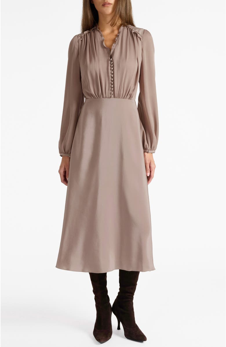 Santorelli Amal Silk Long Sleeve Fit and Flare Midi Dress, Alternate, color, Dusty Mauve