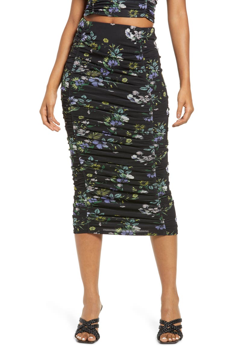 Venice Ruched Skirt, Main, color, SPRING NOIR BOUQUET