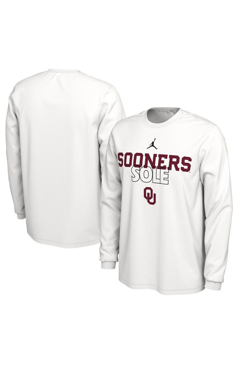 Jordan Brand White Oklahoma Sooners 2023 On Court Bench Long Sleeve T-Shirt, Main, color, 