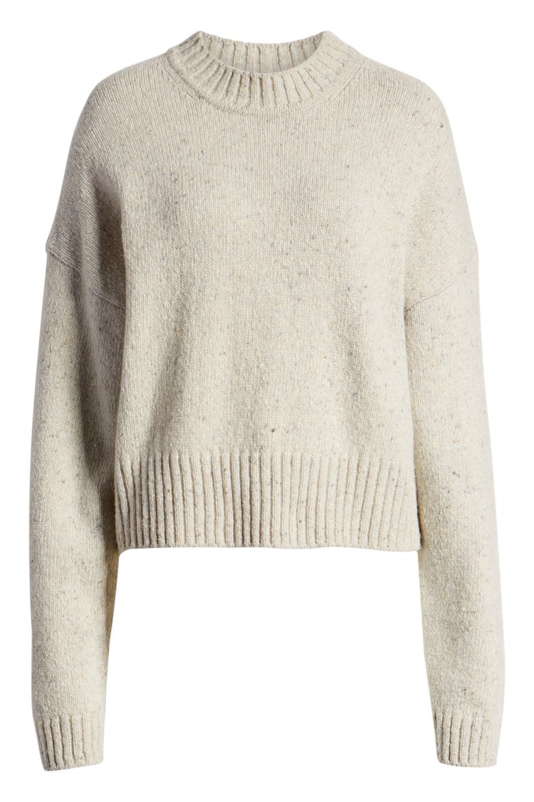 Boxy High Neck Nep Merino Wool Blend Sweater, Alternate, color, BUTTERMILK