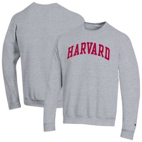 Men's Champion  Heather Gray Harvard Crimson Basic Arch Fleece Pullover Sweatshirt