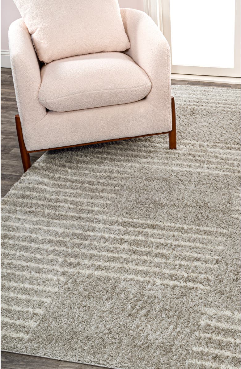 JONATHAN Y Petra Abstract Stripe Geometric Shag Area Rug, Alternate, color, Gray/Ivory