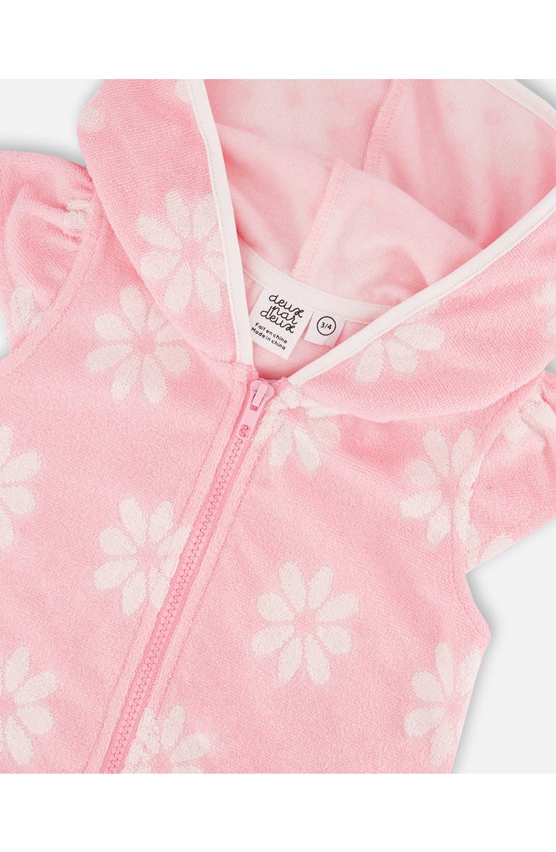Deux par Deux Terry Cloth Beach Hoodie Flowers Dress, Alternate, color, Pink Printed Flowers