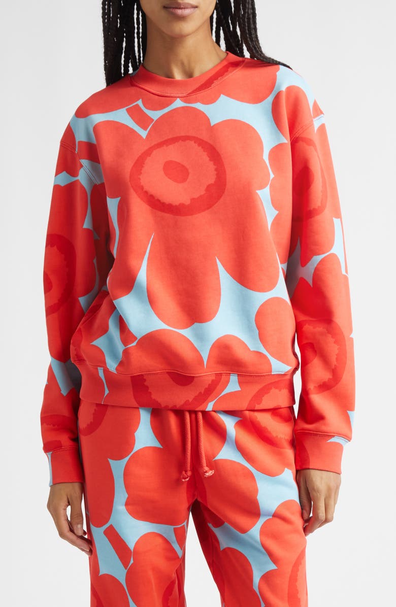 Marimekko Leiot Unikko Kioski French Terry Sweatshirt, Main, color, Light Blue Red