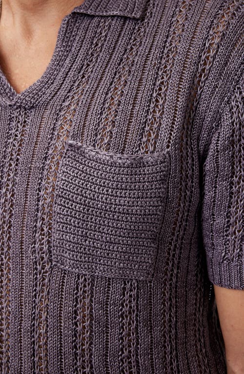 John Varvatos Odin Short Sleeve Textured Linen Johnny Collar Sweater In Plum
