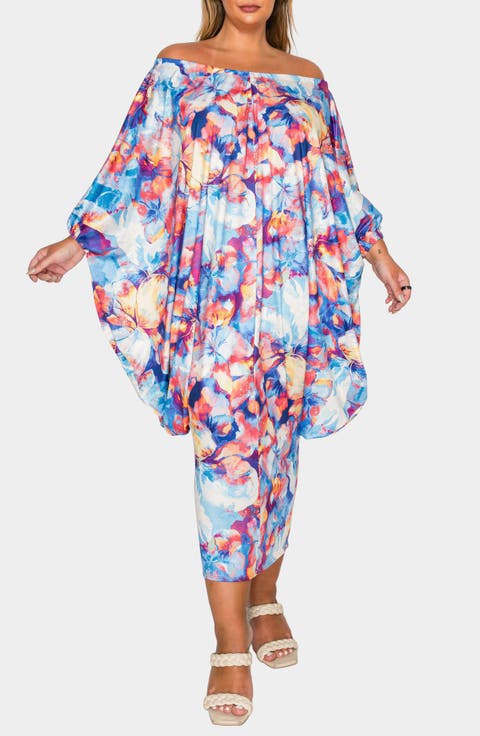 Halle Off the Shoulder Tapered Hem Midi Dress (Plus)