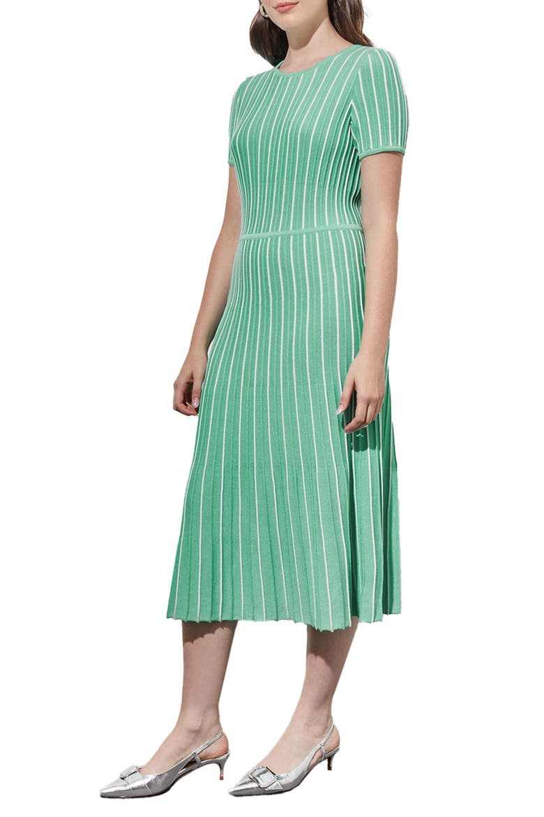 Modern Fit Stripe A-Line Knit Dress, Alternate, color, CALYPSO BLUE/ WHITE