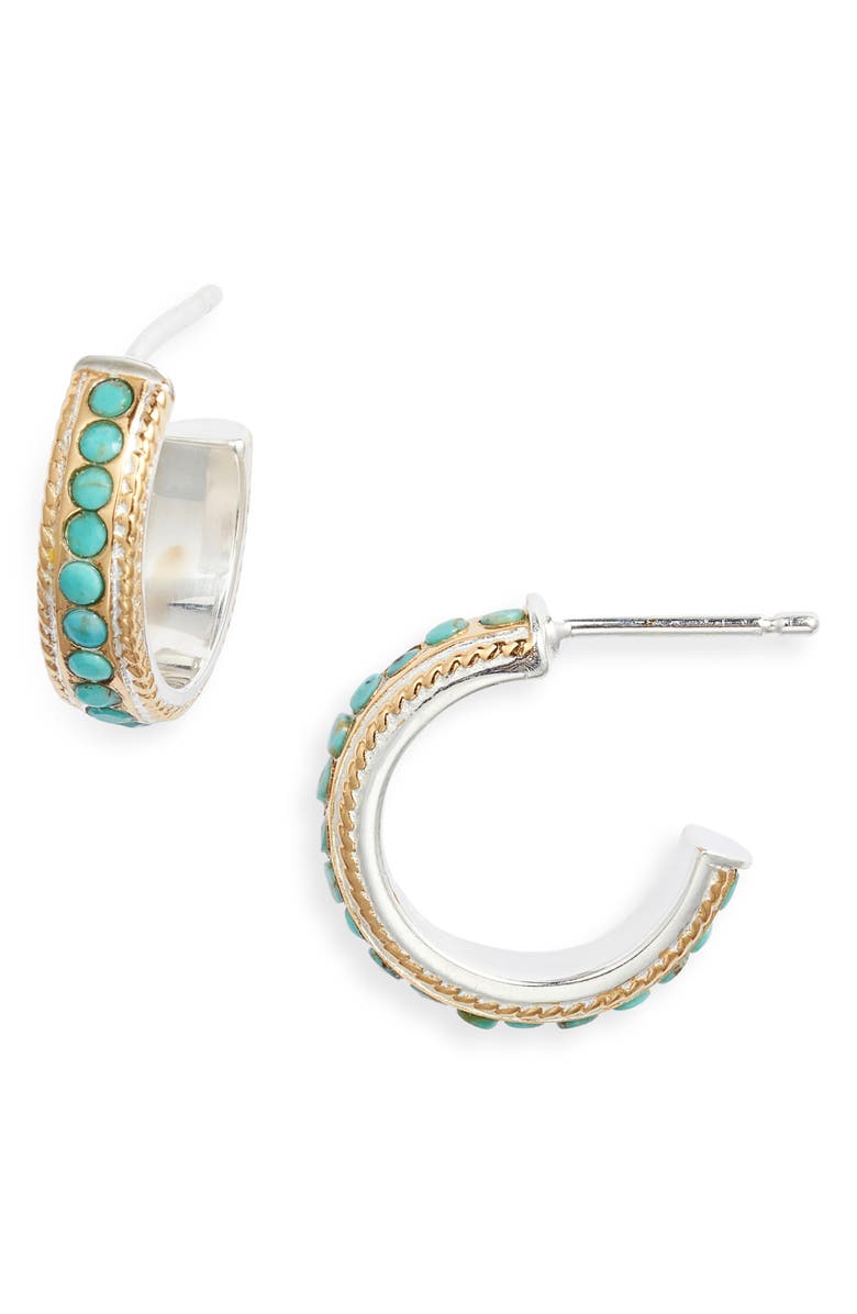 Anna Beck Small Turquoise Pavè Hoop Earrings, Main, color, 