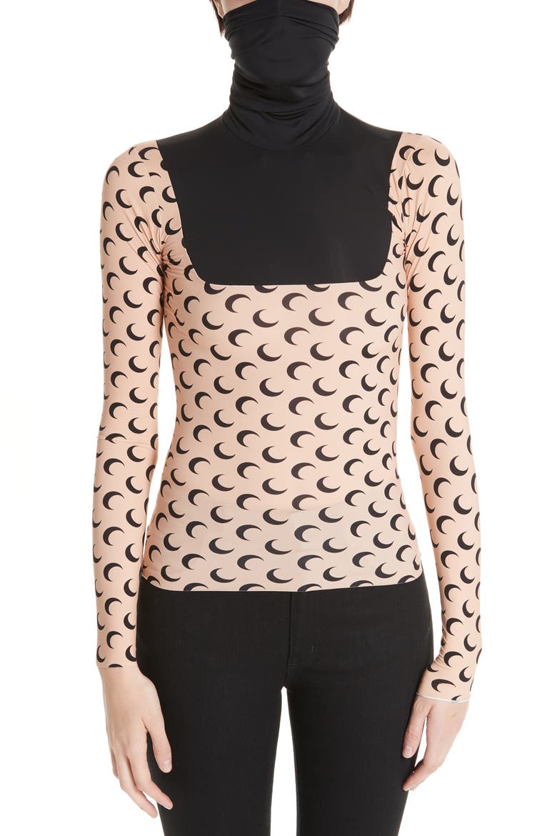 Moon Print Knit Top, Main, color, BLACK/ ALL OVER MOON TAN