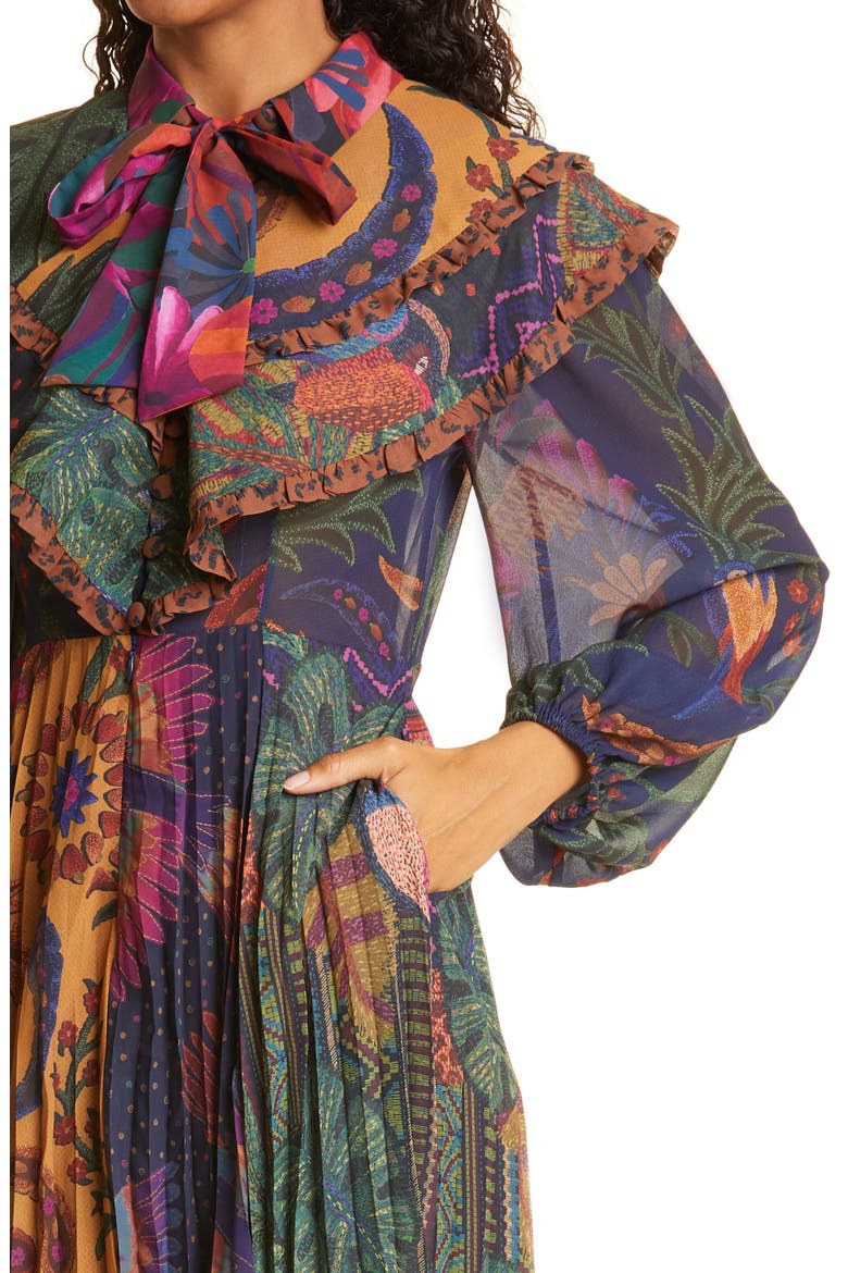 Mixed Prints Pleated Long Sleeve Midi Dress, Alternate, color, MULTI