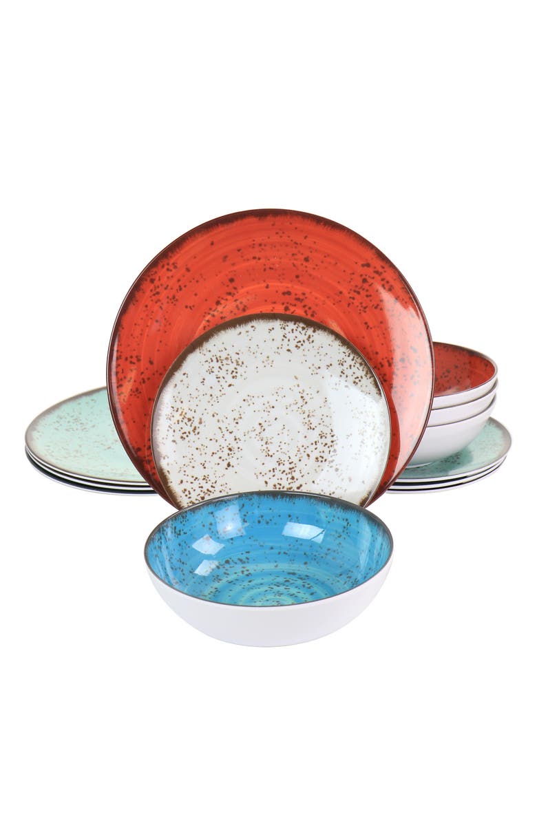 Elama Pryce 12 Piece Melamine Dinnerware Set, Main, color, White