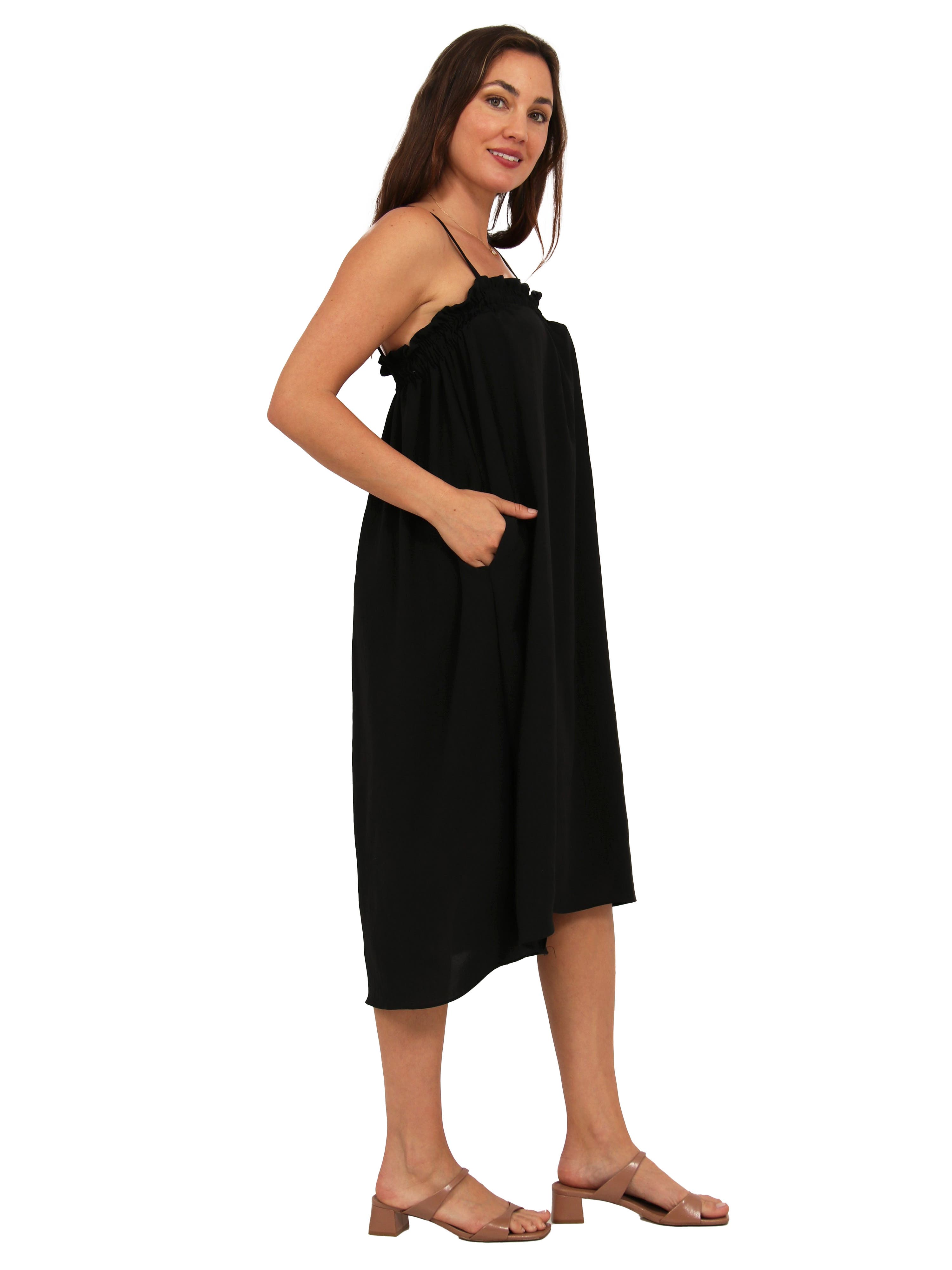Womens Essential Spaghetti Strap Smocked Pocket A-Line Maxi Dress - image 2