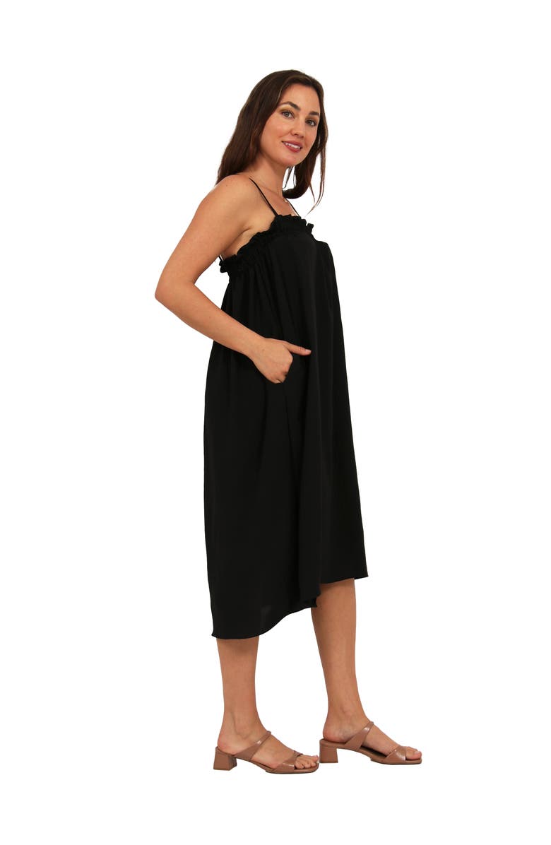 24seven Comfort Apparel Womens Essential Spaghetti Strap Smocked Pocket A-Line Maxi Dress, Alternate, color, Black