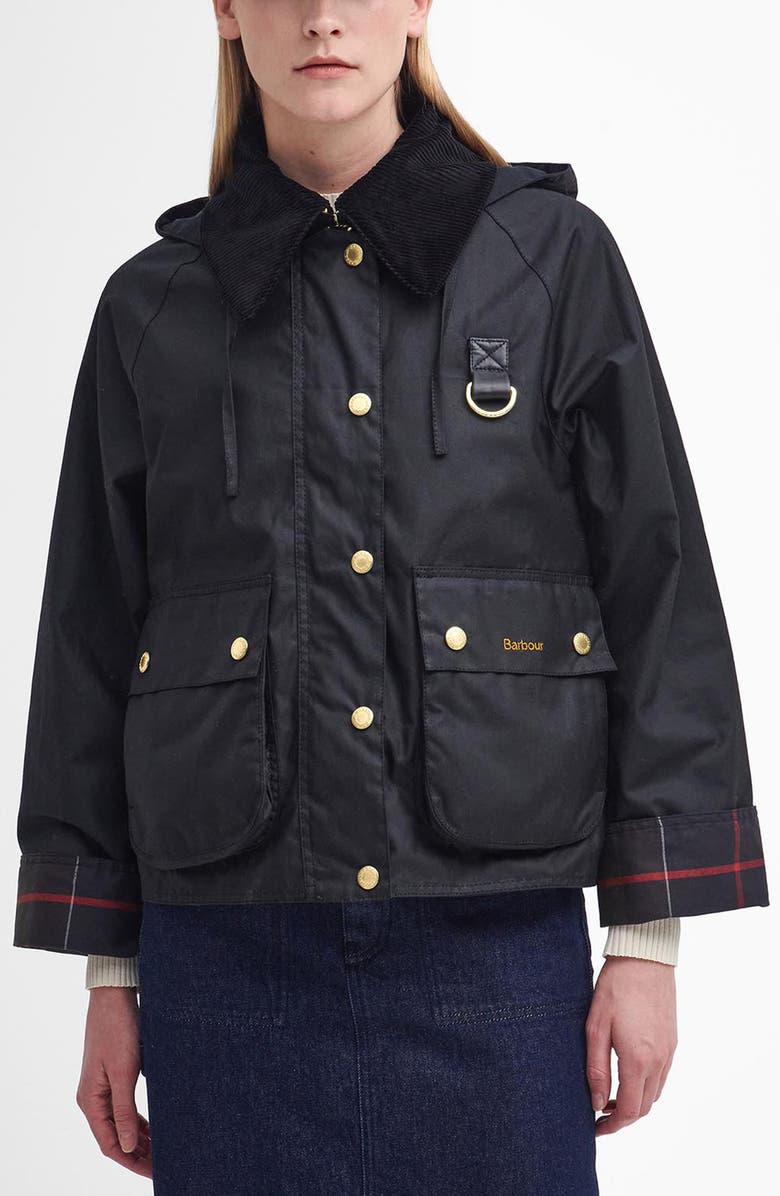 Barbour Reighton Waxed Cotton Jacket, Main, color, Black/Classic