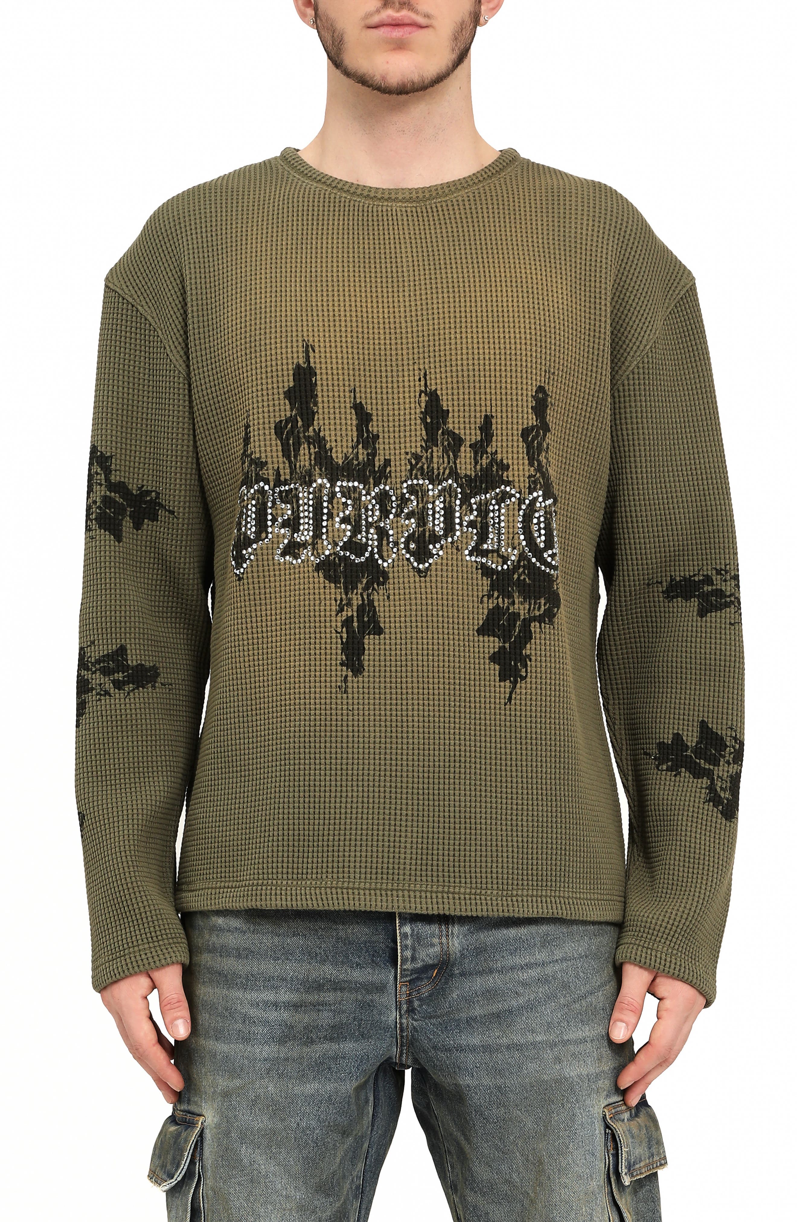 PURPLE BRAND Logo Long Sleeve Waffle Knit T-Shirt