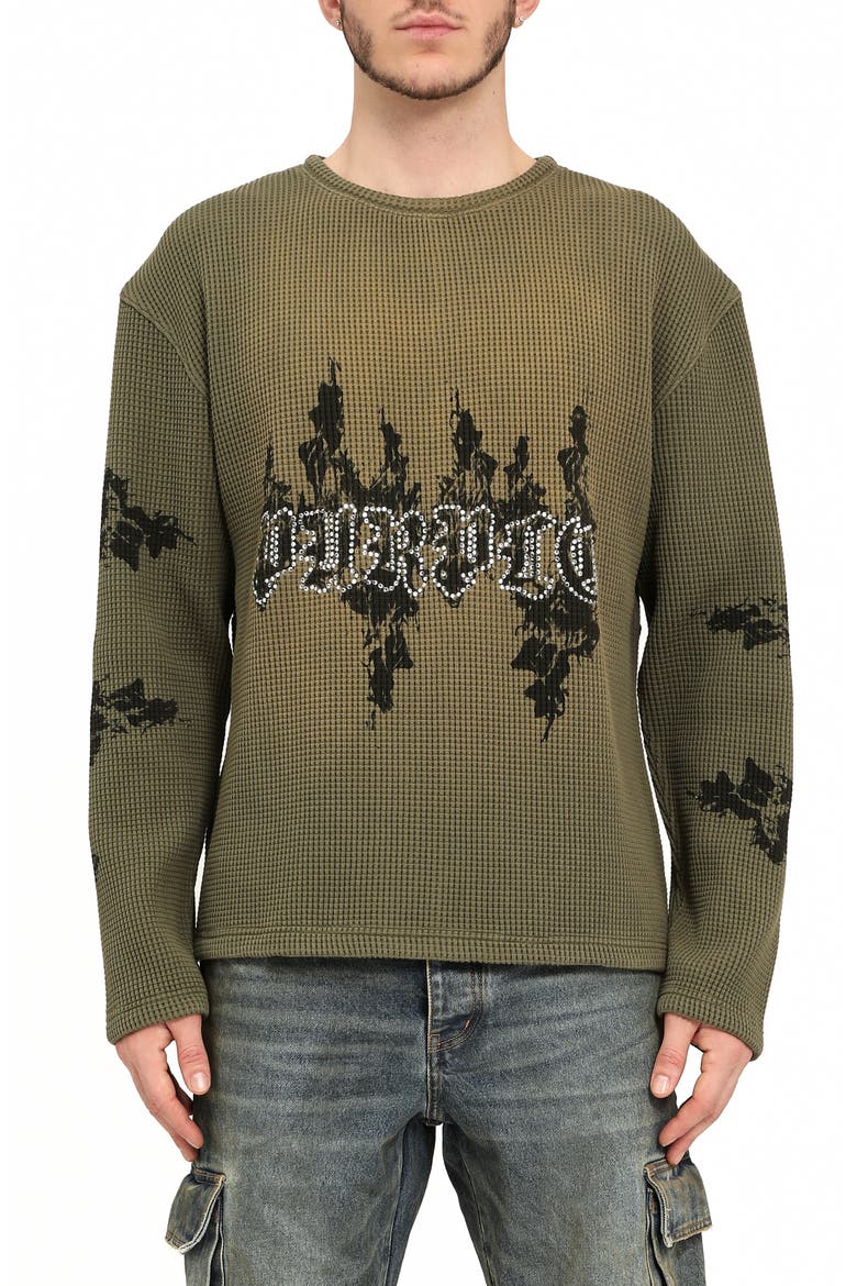 Logo Long Sleeve Waffle Knit T-Shirt, Main, color, GREEN