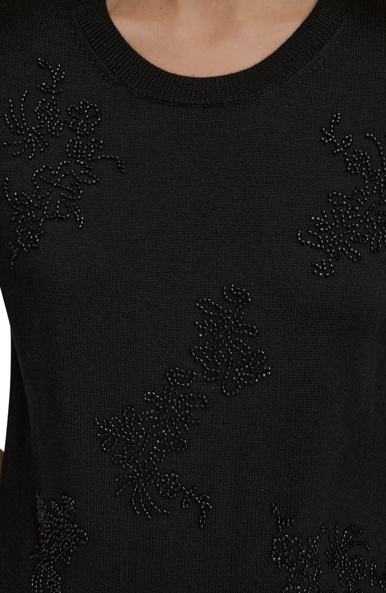 Donna Karan New York Floral Embellished Merino Wool Knit Top, Alternate, color, Black
