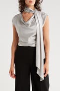 Renee C Cap Sleeve Satin Top with Scarf