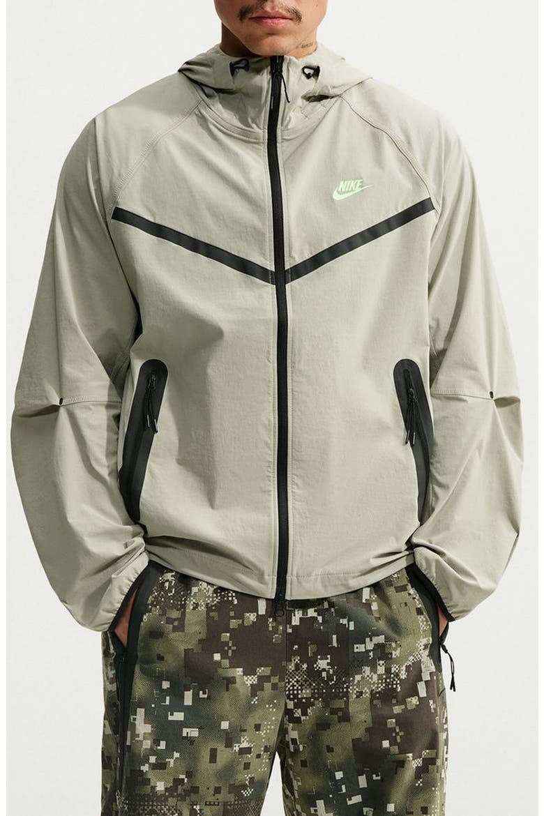 Dri-FIT Oversize Stretch Nylon Hooded Windrunner Jacket, Main, color, SPRUCE FOG/ BARELY VOLT