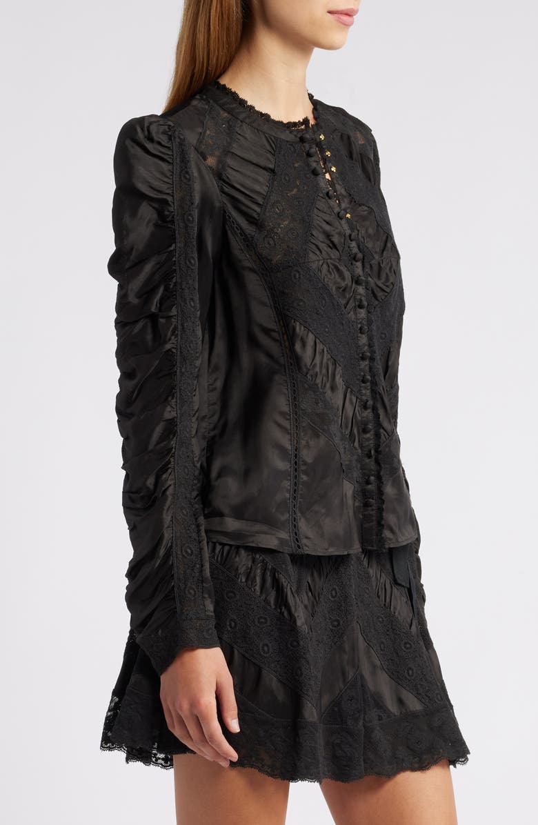 LoveShackFancy Isaline Lace Button-Up Shirt, Alternate, color,