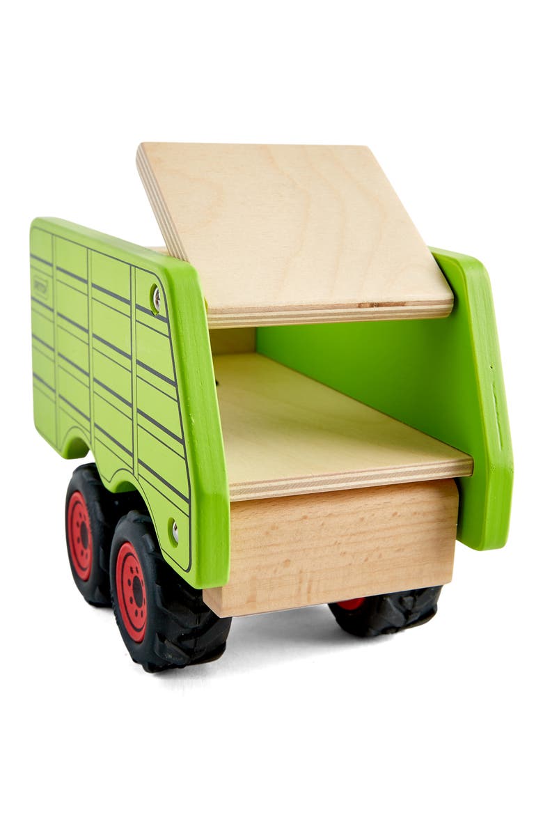 Wood Toy Tractor with Trailer, Alternate, color, GREEN