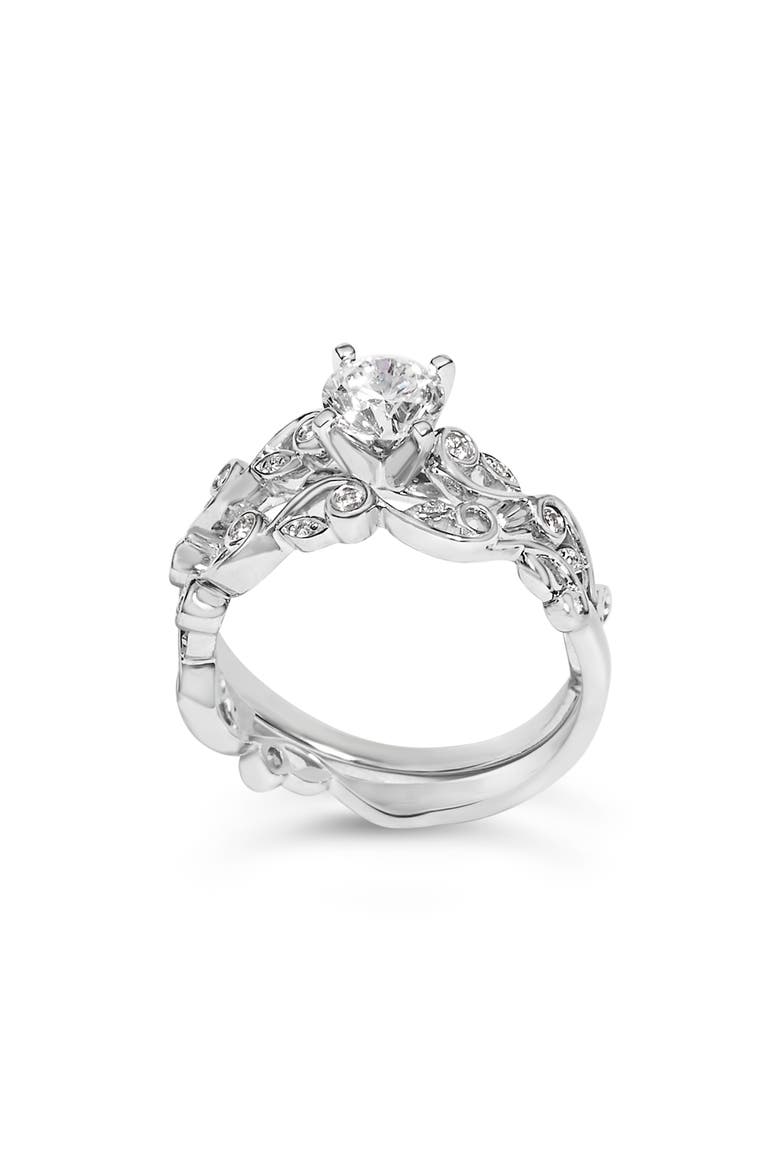 14K White Gold Lab Grown Diamond 1.0 Cttw Vintage Style Engagement Ring and Band Set, Alternate, color, White