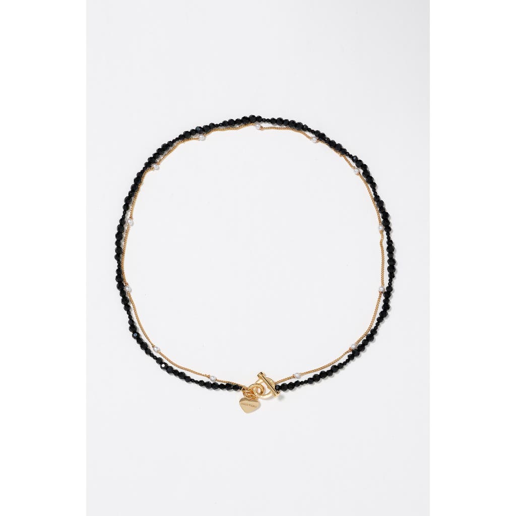 Bimba Y Lola Double-layer Heart Logo Chain Crystals Necklace In Black