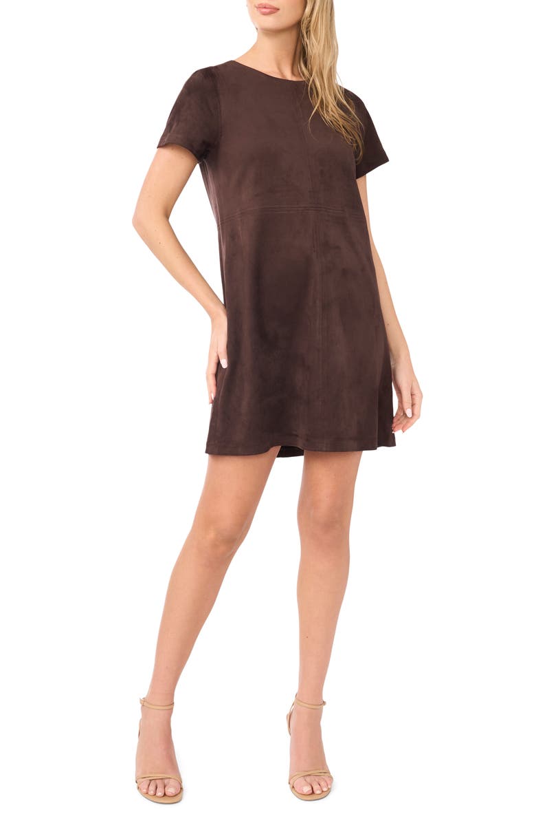 Vince Camuto Faux Suede Paneled Shift Dress, Main, color,