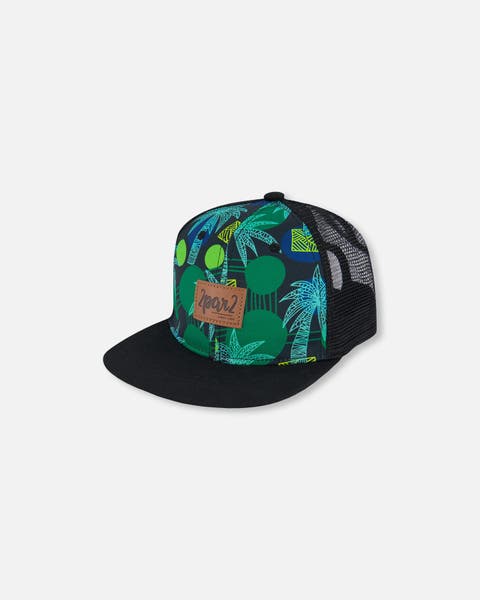 Boy's Printed Cap Green Jungle On Black