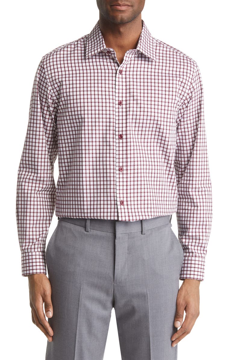 DANIEL HECHTER Trim Fit Windowpane Check Cotton Dress Shirt, Main, color, Burgundy