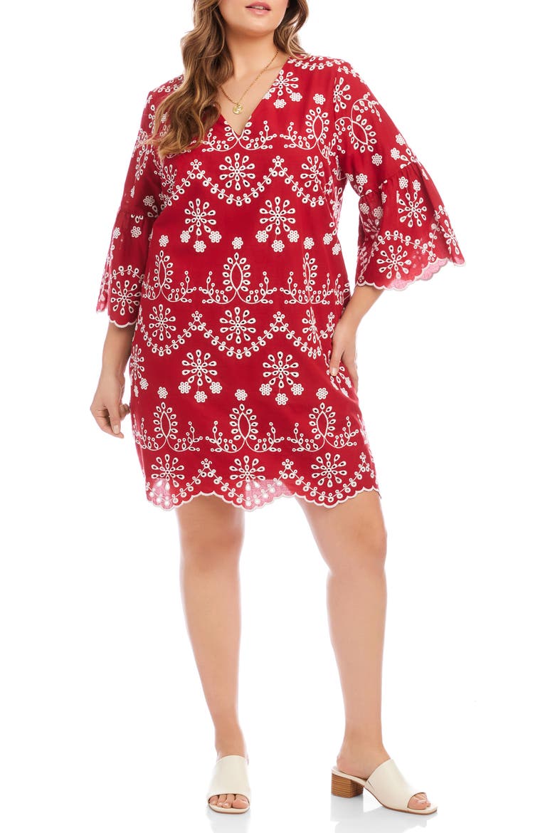 Embroidered Flare Sleeve Minidress, Main, color, RED