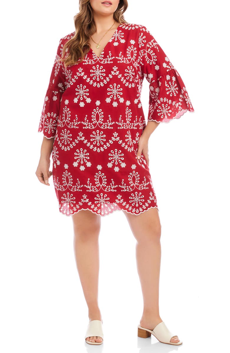 Karen Kane Embroidered Flare Sleeve Minidress, Main, color, Red