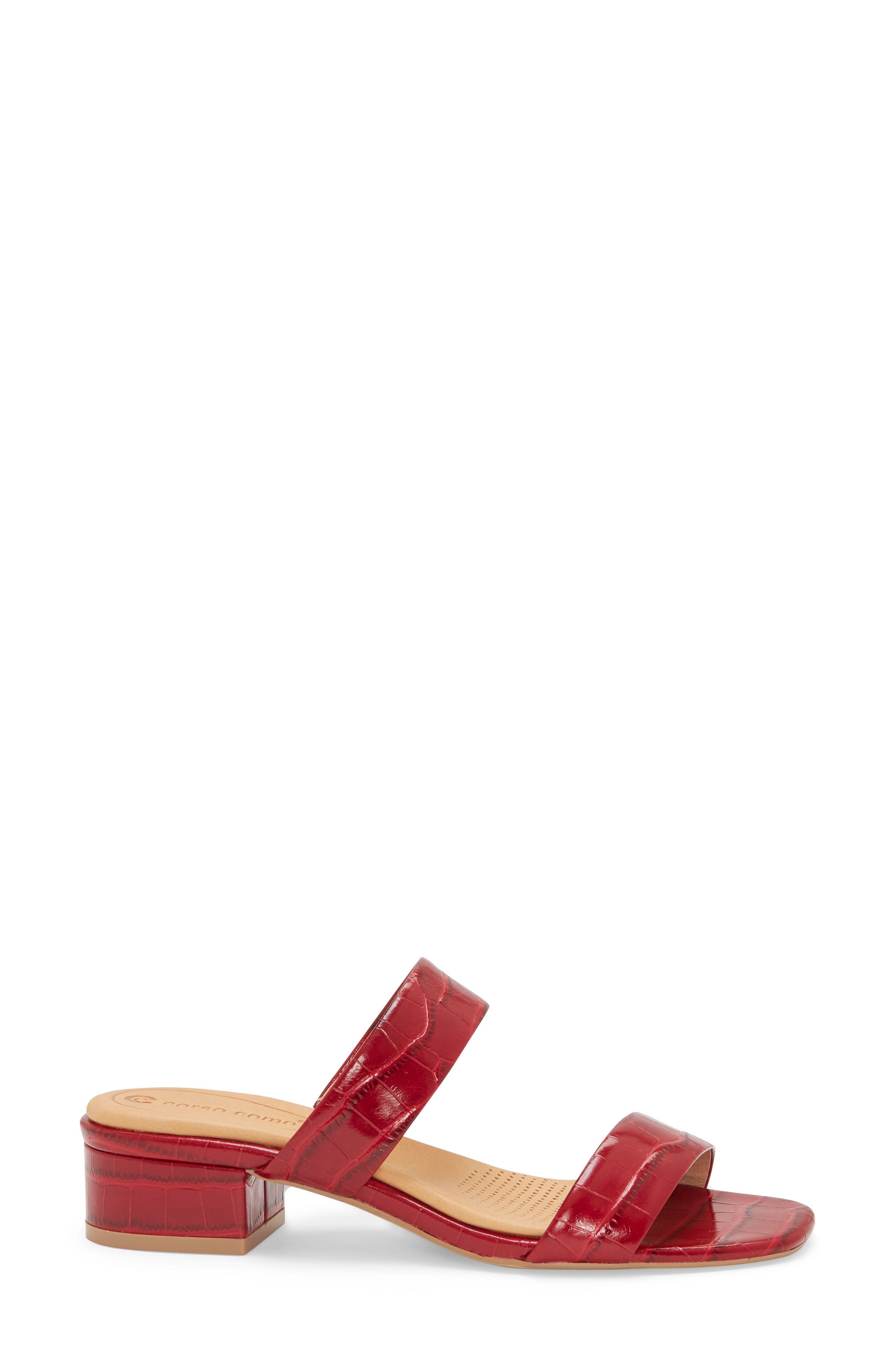 Faeya Slide Sandal, Alternate, color, RED EMBOSSED LEATHER