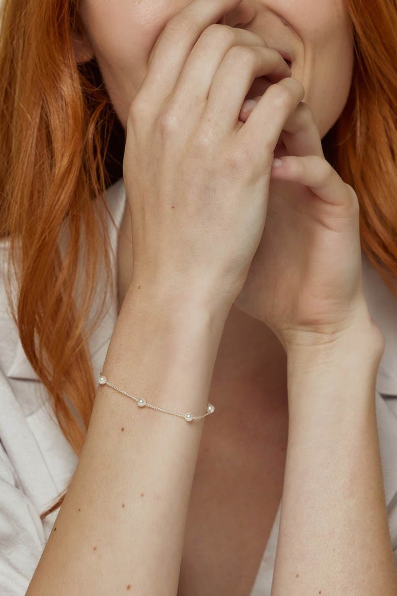 Sterling Silver 18k Gold Plated Infinite Pearl Bracelet Dainty Delicate, Alternate, color, Silver