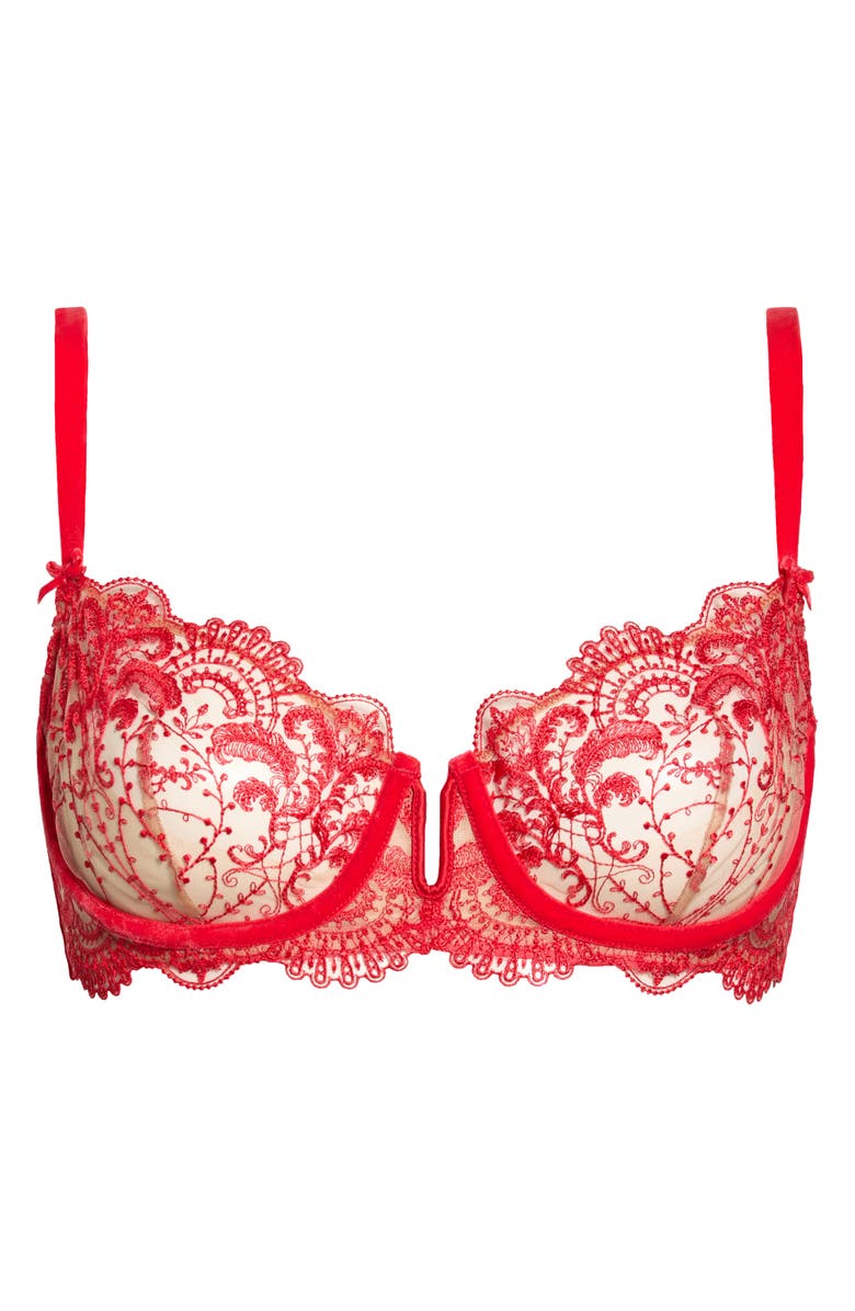 Dita Von Teese Nom de Plume Velvet Trim Underwire Balconette Bra, Alternate, color, Flame