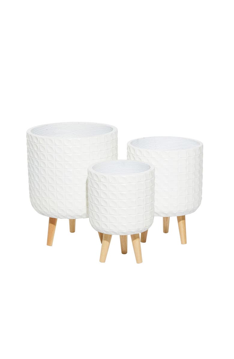 COSMO BY COSMOPOLITAN White Magnesium Oxide Contemporary Planter with Wood Legs - Set of 3, Main, color,