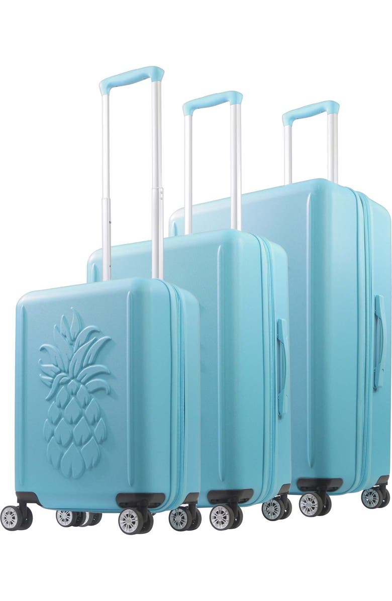Tommy Bahama 3-Piece Hardside Luggage Set with 3D Pineapple 30", 26" & 21.5" Spinner Suitcases, Main, color, Blue