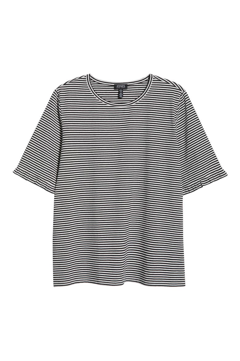 Stripe Frill Sleeve Stretch Cotton Top, Alternate, color, JONES BLACK/ NATURAL WHITE