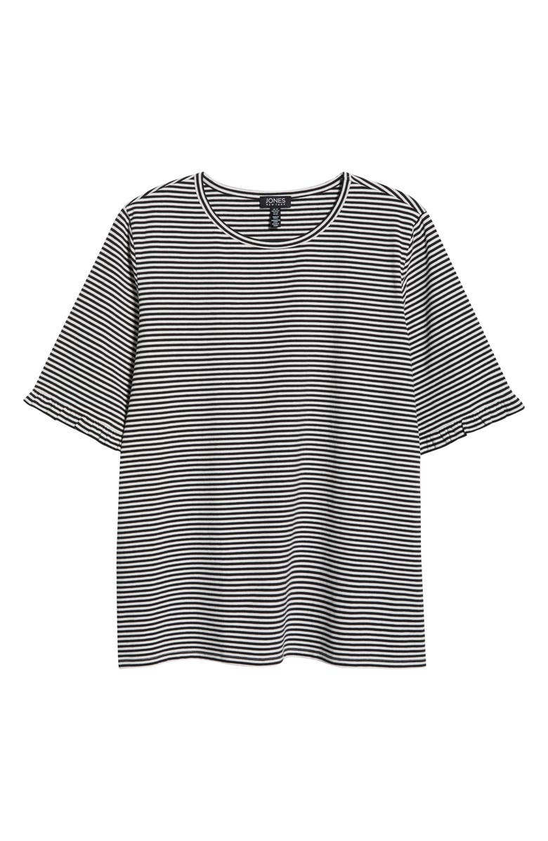 Jones New York Stripe Frill Sleeve Stretch Cotton Top, Alternate, color, Jones Black/ Natural White