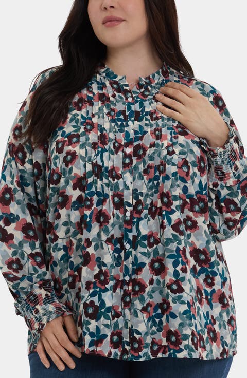 Pleat Smocked Peasant Blouse (Plus Size)