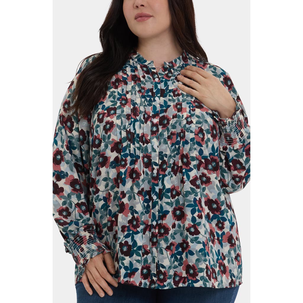 Nydj Plus Size Pleated Peasant Long Sleeve Top In Blue